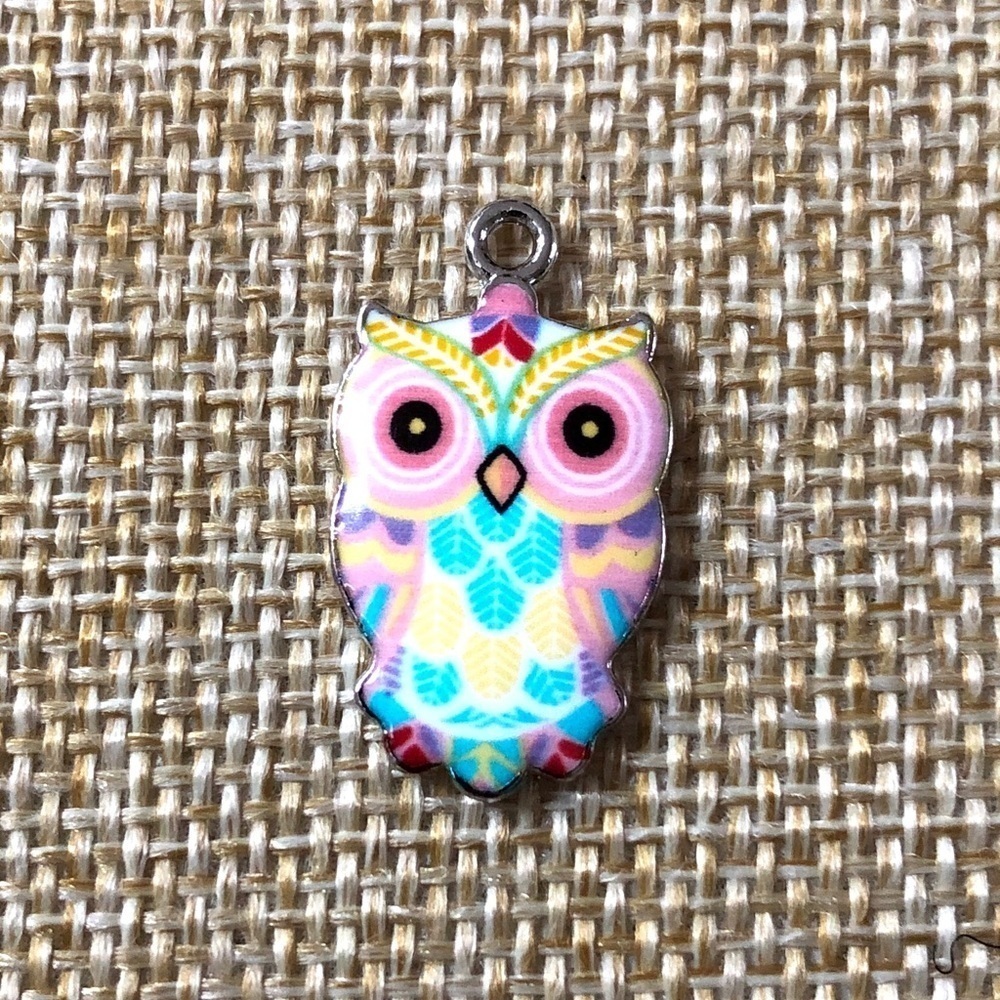 🔴 5 for $10 ONE Colorful Owl Pendant Charm Enamel Zinc Alloy 13 x 23 mm